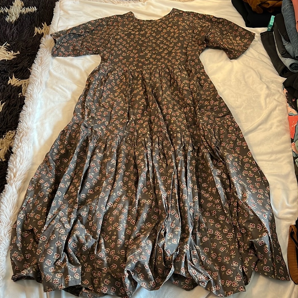 Christy Dawn Theo Dress in Grey Poppy Cotton Size XS